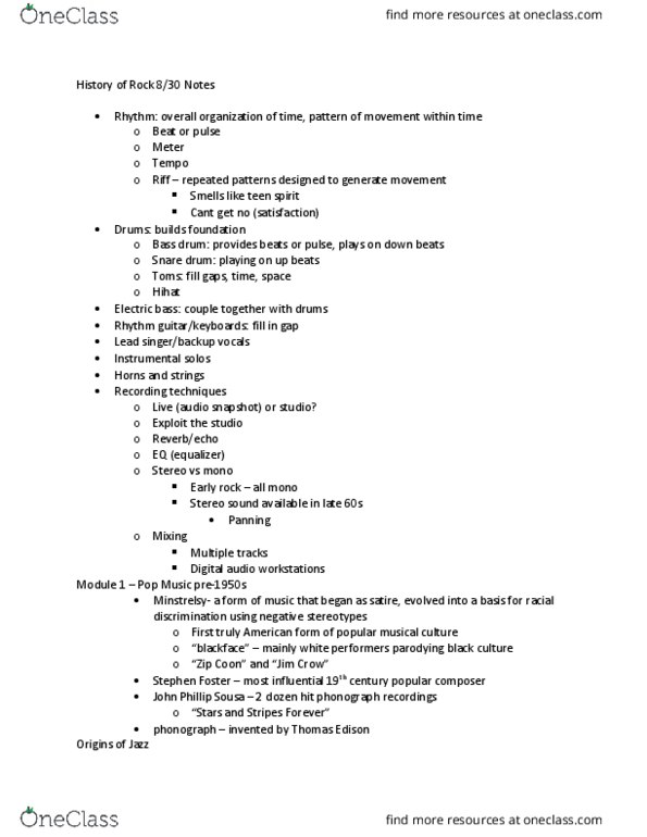 MUS 1240 Lecture Notes - Lecture 2: John Philip Sousa, Bass Drum, Snare Drum thumbnail