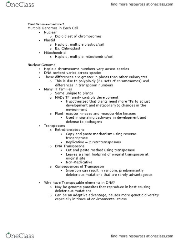 BIOLOGY 2D03 Lecture 2: Plant Genome – Lecture 2 thumbnail