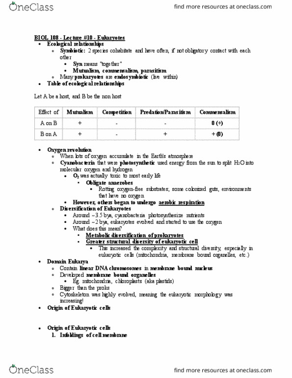 BIOL108 Lecture Notes - Lecture 10: Ecological Relationship, Nuclear Membrane, Cell Membrane thumbnail