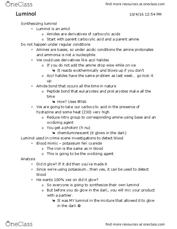 CH 110K Lecture Notes - Lecture 11: Luminol, Nitro Compound, Chemiluminescence thumbnail