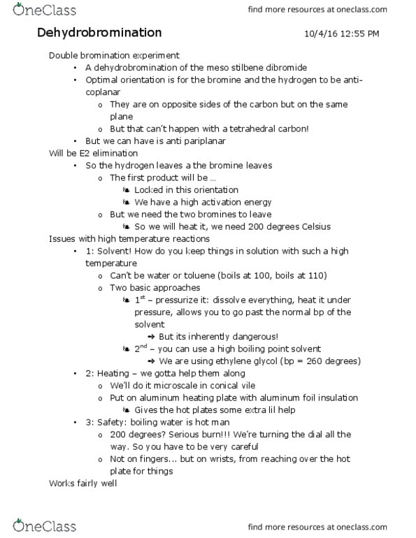 CH 110K Lecture Notes - Lecture 12: Ethylene Glycol, Dehydrohalogenation, Bromine thumbnail