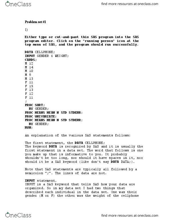 BIOL 2060 Lecture Notes - Lecture 1: Sas Institute, Problem Set, Cary, North Carolina thumbnail