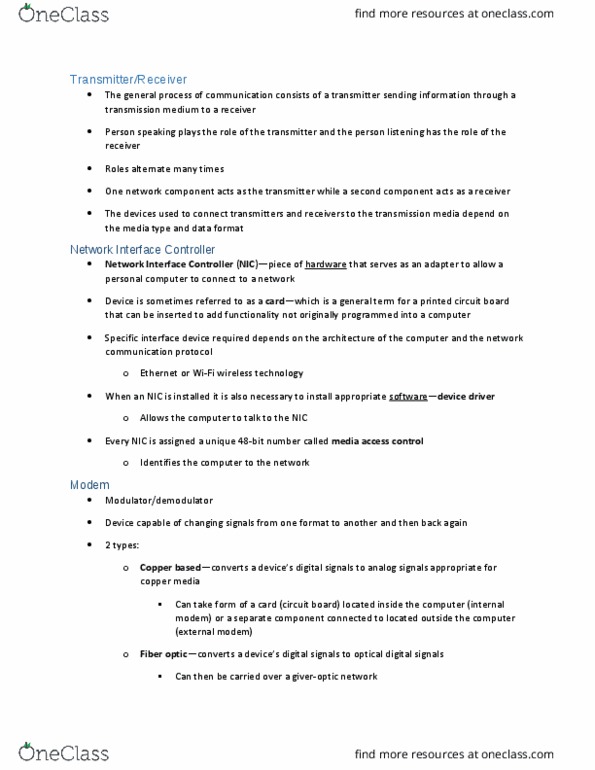 HSA 4191 Chapter Notes - Chapter 7: Network Interface Controller, Printed Circuit Board, Media Access Control thumbnail