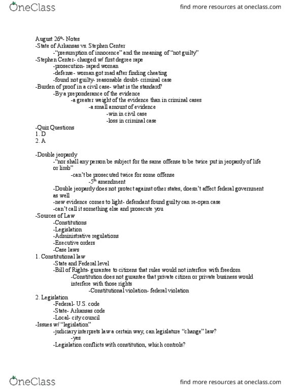 BLAW 3033 Lecture Notes - Lecture 2: Double Jeopardy, Uniform Commercial Code, Precedent thumbnail