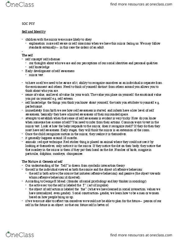 SOCPSY 1Z03 Lecture Notes - Lecture 7: Mirror Test, 18 Months, Psy thumbnail