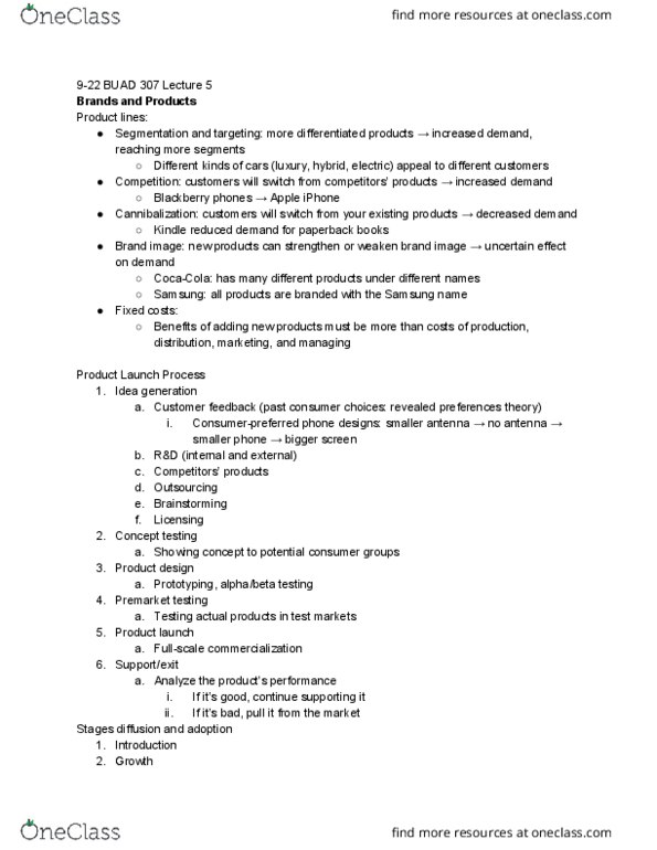 BUAD 307 Lecture Notes - Lecture 5: Product Design, Outsourcing, Social Network thumbnail