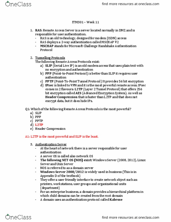 ITM 301 Lecture Notes - Lecture 11: Challenge-Handshake Authentication Protocol, Layer 2 Tunneling Protocol, Point-To-Point Tunneling Protocol thumbnail