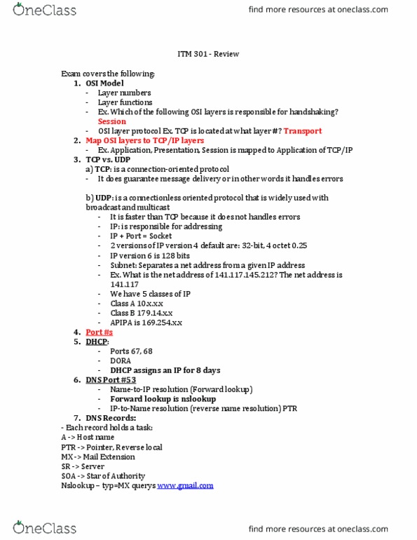 ITM 301 Lecture Notes - Lecture 13: Nslookup, Wide Area Network, Dynamic Host Configuration Protocol thumbnail