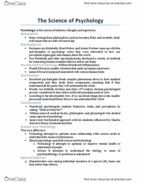 PSYC 100 Lecture Notes - Lecture 1: Gustav Fechner, Wilhelm Wundt, Psychophysics thumbnail