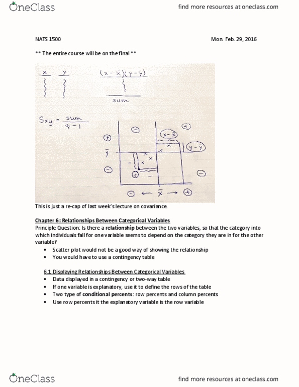 NATS 1500 Lecture Notes - Lecture 17: Contingency Table, Dependent And Independent Variables, Southern California thumbnail