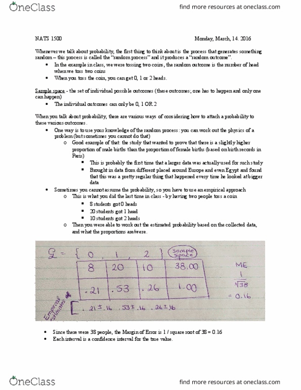NATS 1500 Lecture Notes - Lecture 21: Confidence Interval, Medical Test, Sample Space thumbnail