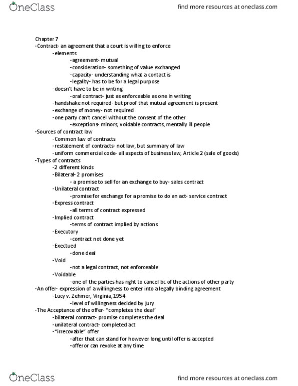 BLAW 3033 Lecture Notes - Lecture 8: Uniform Commercial Code, Executory Contract, Contract thumbnail