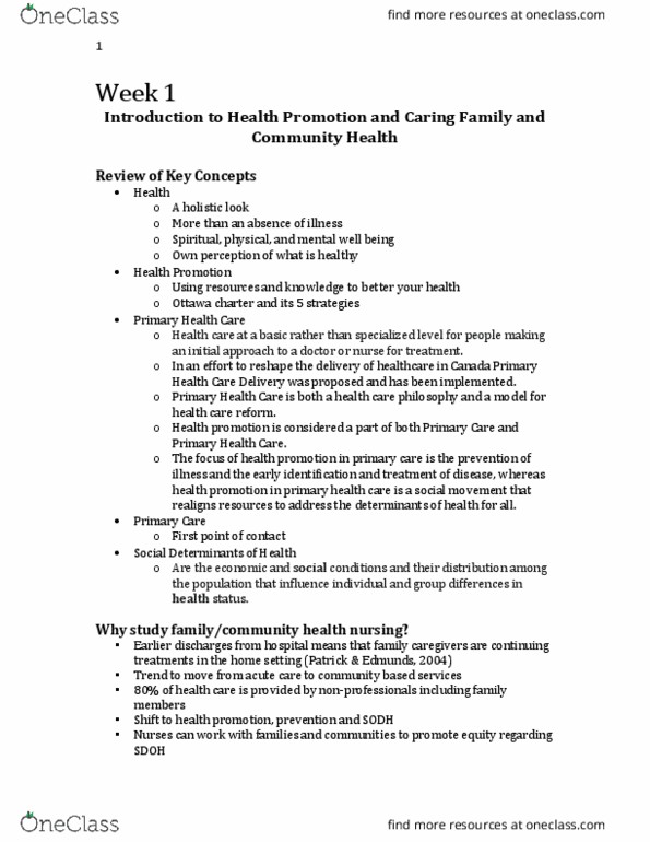 Nursing 2220A/B Lecture Notes - Lecture 1: Boil-Water Advisory, Family Caregivers, Health Promotion thumbnail