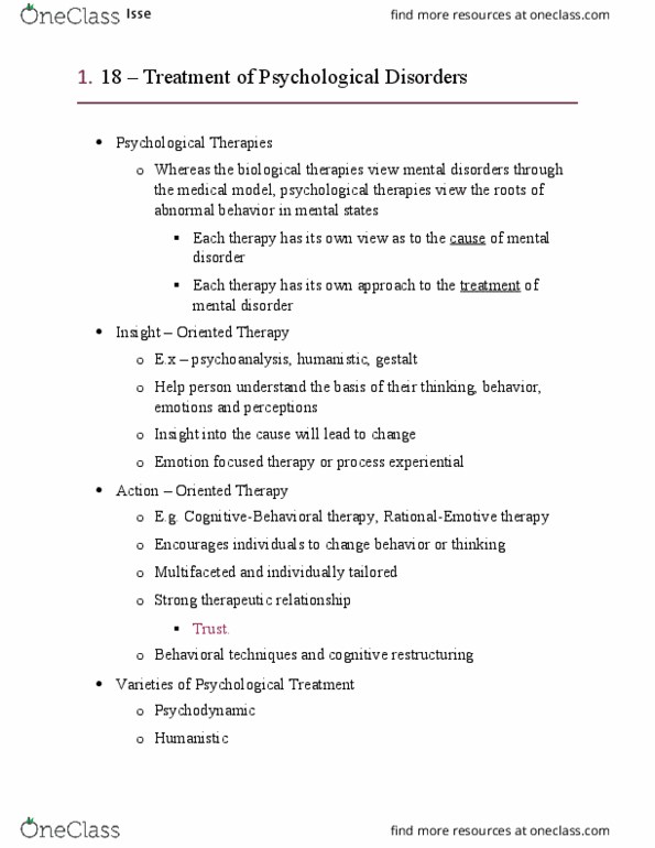 PSY100Y5 Lecture Notes - Lecture 18: Rational Emotive Behavior Therapy, Cognitive Therapy, Relationship Counseling thumbnail