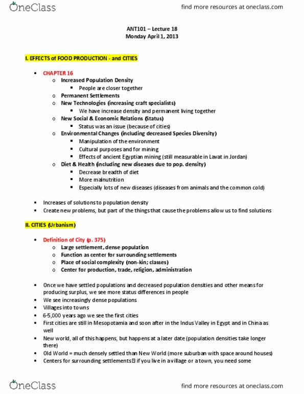 ANT101H5 Lecture Notes - Lecture 18: Fictive Kinship, Some Cities, Common Cold thumbnail