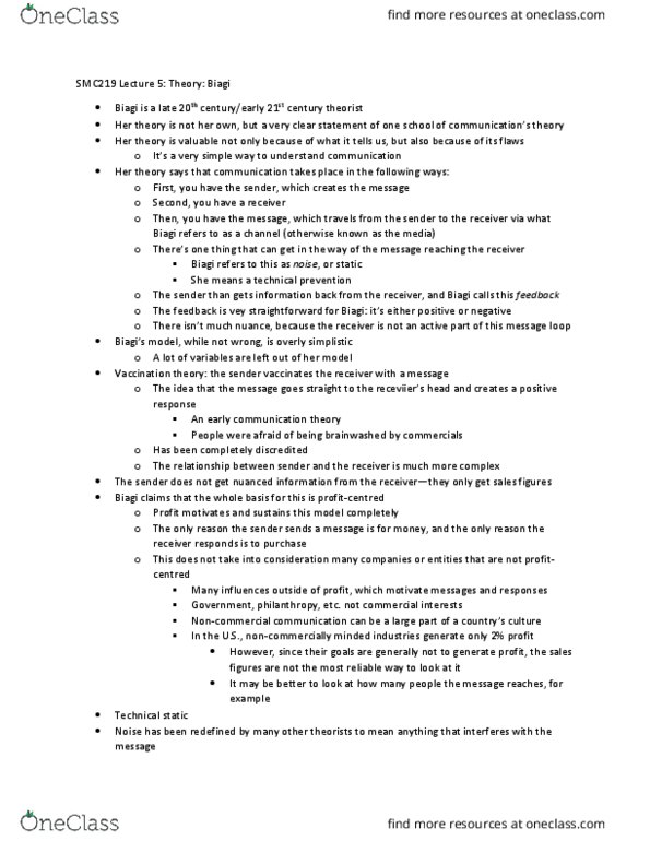 SMC219Y1 Lecture Notes - Lecture 5: Communication Theory thumbnail