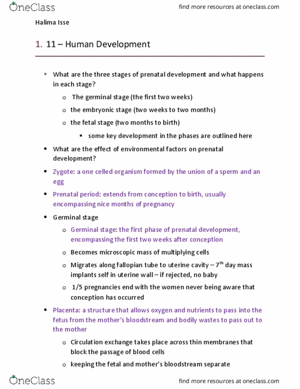 PSY100Y5 Lecture Notes - Lecture 11: Prenatal Development, Preterm Birth, Fetus thumbnail