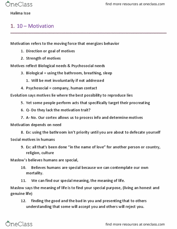 PSY100Y5 Lecture Notes - Lecture 10: Lateral Hypothalamus, Solitary Confinement, Facial Expression thumbnail