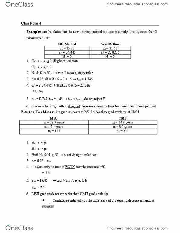 MKT 317 Lecture Notes - Confidence Interval, Statistical Hypothesis Testing thumbnail