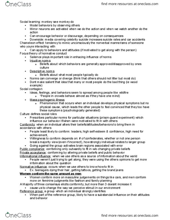 PSYCO241 Chapter Notes - Chapter 7: Mass Psychogenic Illness, Minority Influence, Emotional Contagion thumbnail