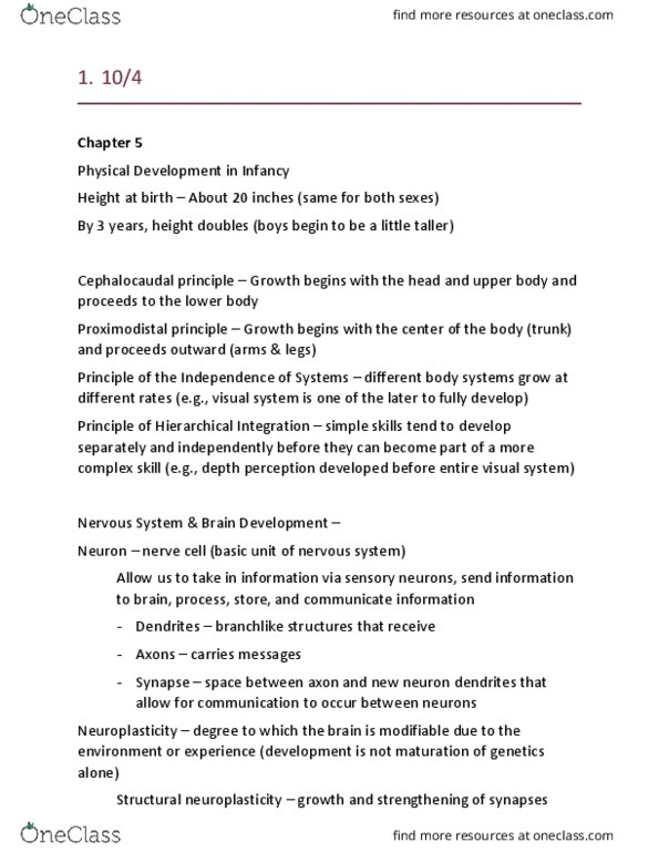 DEP-3103 Lecture Notes - Lecture 7: Neuroplasticity, Depth Perception, Circadian Rhythm thumbnail