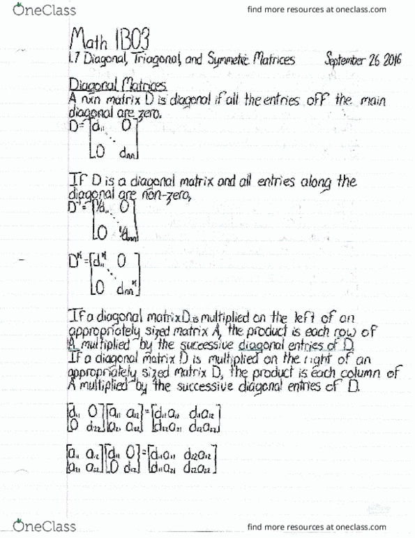 MATH 1B03 Lecture Notes - Lecture 9: Diagonal Matrix, Triangular Matrix, If And Only If thumbnail