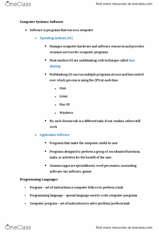 CS 140 Lecture Notes - Lecture 2: Computer Hardware, Programming Language, Accounting Software thumbnail