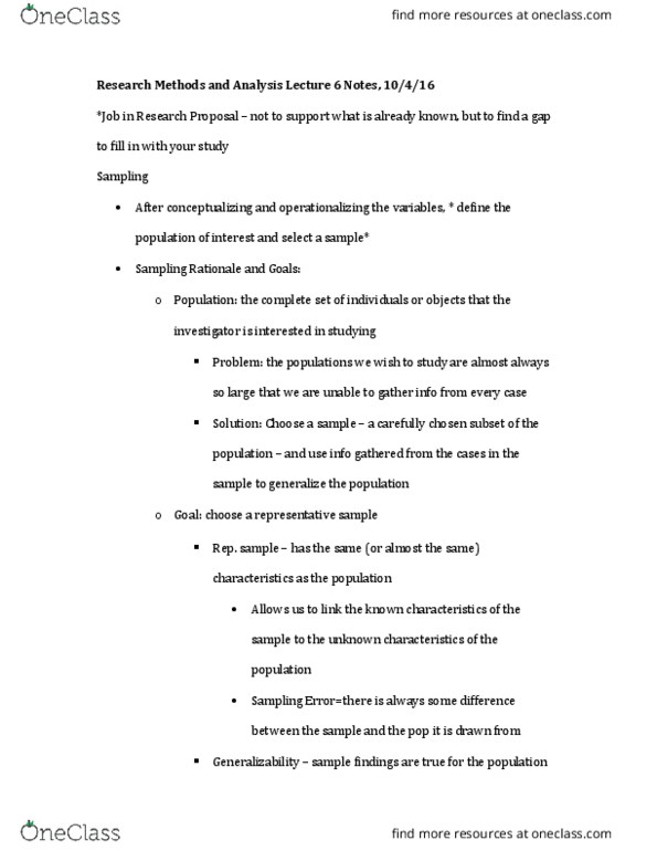 APSY2216 Lecture Notes - Lecture 6: Simple Random Sample, Sampling Frame, Royal Institute Of Technology thumbnail