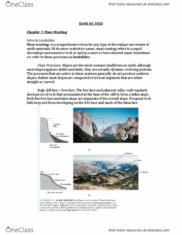 EARTHSC 2GG3 Chapter Notes - Chapter 7: Metamorphic Rock, Slope Stability, Mass Wasting thumbnail
