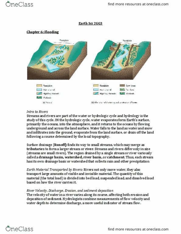 EARTHSC 2GG3 Chapter Notes - Chapter 6: Drainage Basin, Water Cycle, Flow Velocity thumbnail