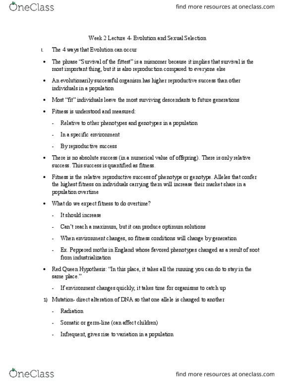 LIFESCI 15 Lecture Notes - Lecture 4: Red Queen Hypothesis, Allele Frequency, Soot thumbnail