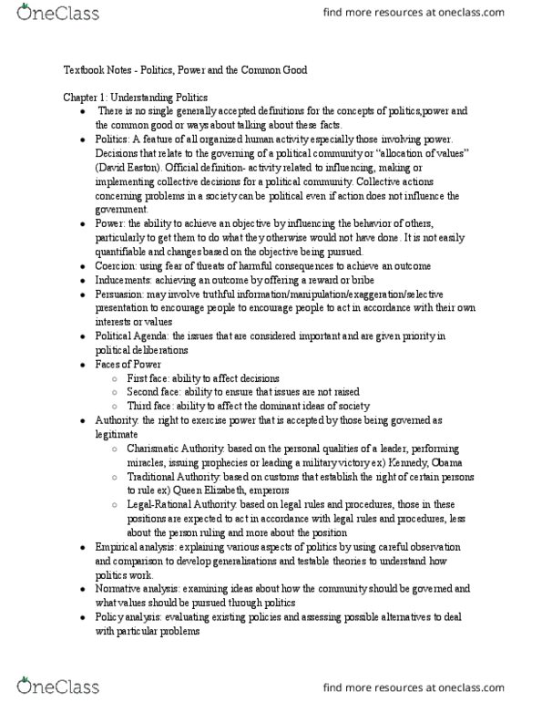POL111H5 Chapter Notes - Chapter 1-2: David Easton, Policy Analysis, Ethnic Nationalism thumbnail