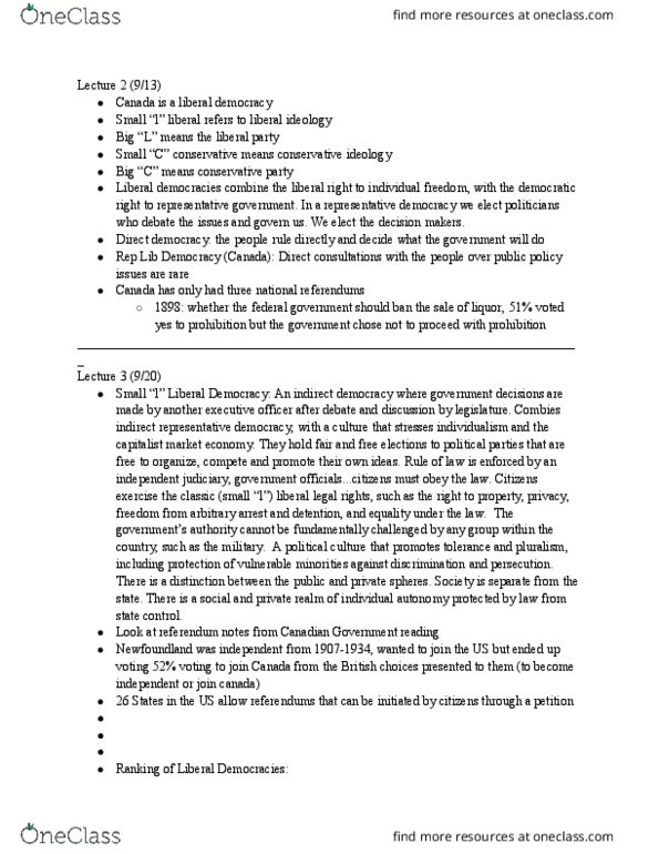 POL111H5 Lecture Notes - Lecture 1: Direct Democracy, Social Democracy, Neoliberalism thumbnail