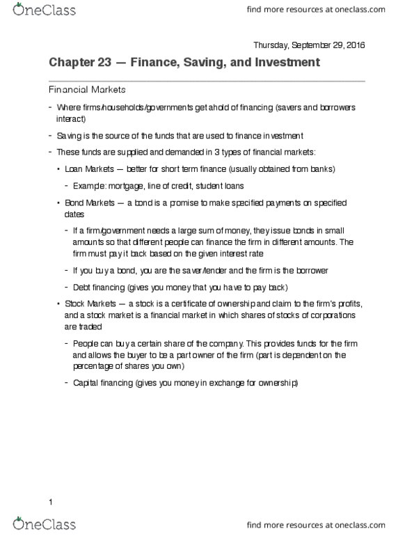 ECON102 Chapter Notes - Chapter 23: Loanable Funds, Real Interest Rate, Nominal Interest Rate thumbnail