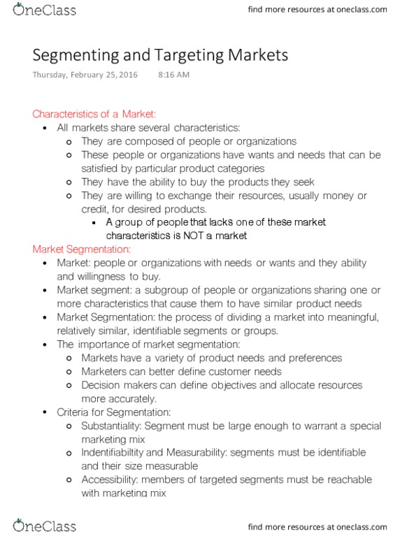 FM 117 Lecture Notes - Lecture 9: Geodemographic Segmentation, Market Segmentation, Marketing Mix thumbnail