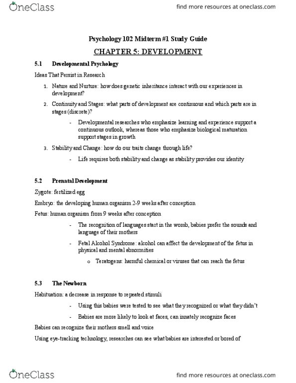 PSYC 102 Chapter Notes - Chapter 5: Autism Spectrum, Jean Piaget, Attachment In Adults thumbnail