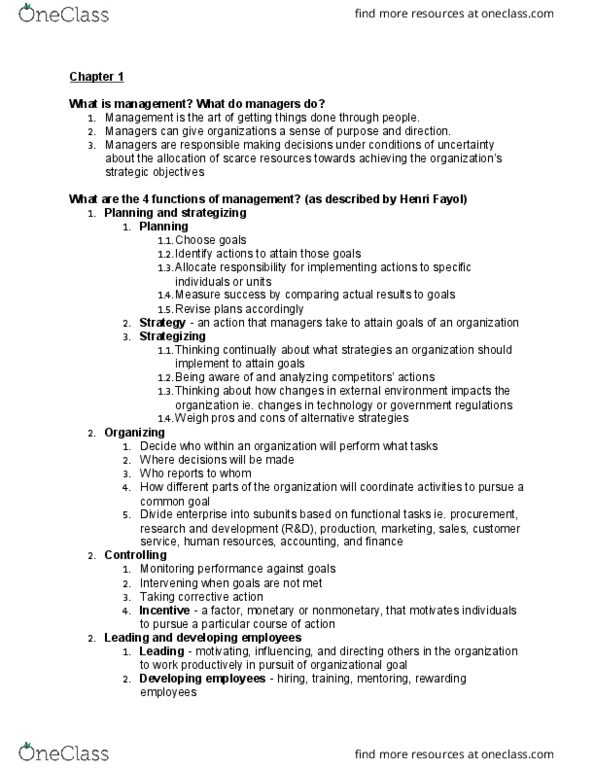 MGM101H5 Chapter Notes - Chapter 1-3: Henry Mintzberg, Henri Fayol, Business Plan thumbnail