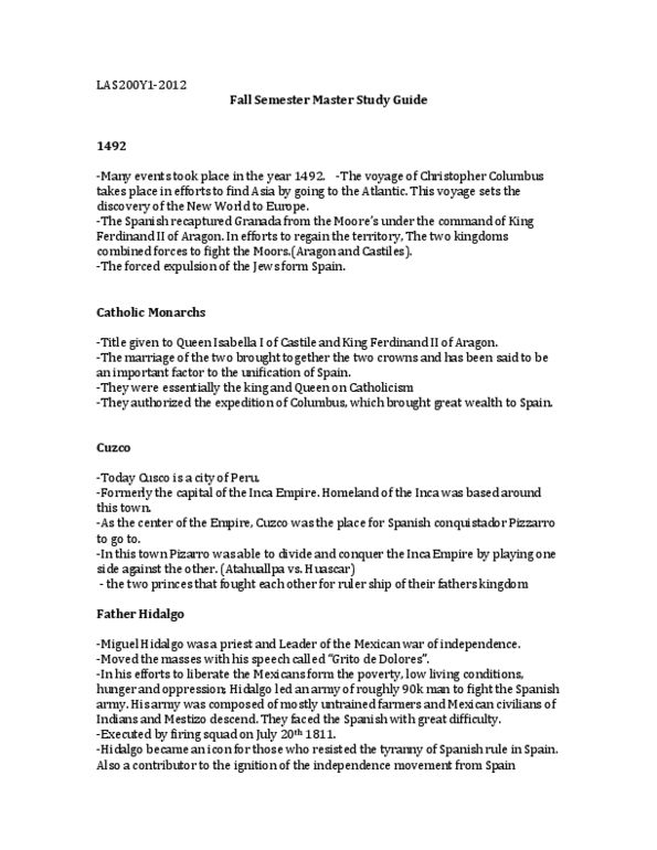 LAS200H1 Lecture Notes - Ethnic Conflict, Gran Colombia, Encomienda thumbnail