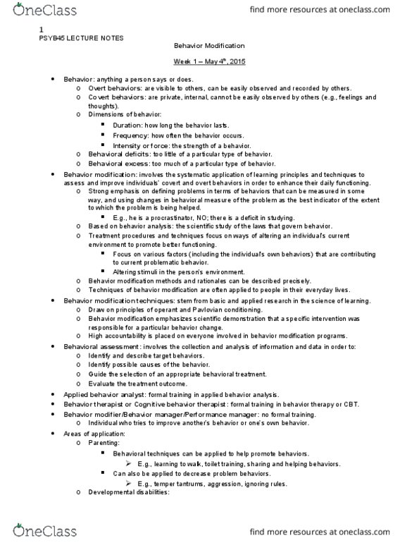 PSYB45H3 Lecture Notes - Lecture 1: Applied Behavior Analysis, Classical Conditioning, Stress Management thumbnail