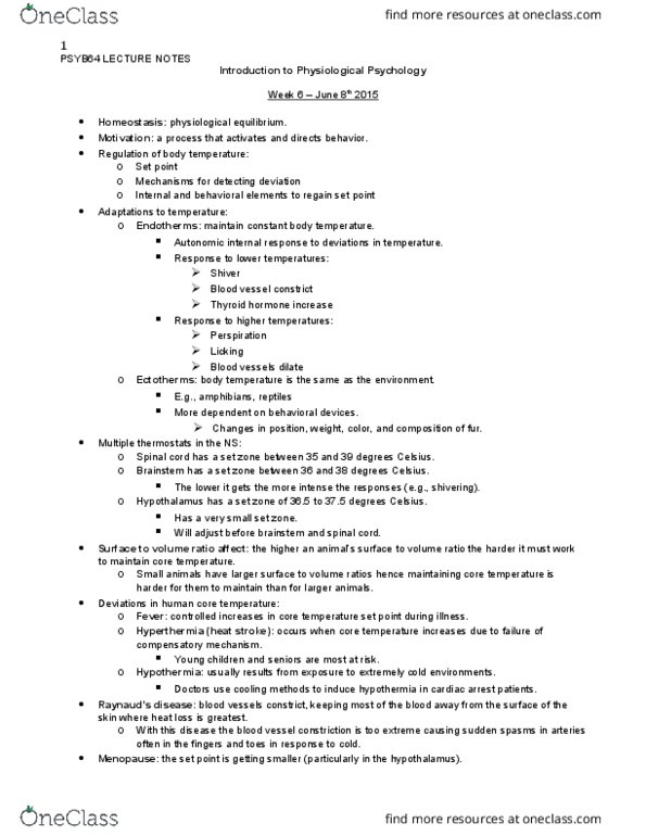 PSYB64H3 Lecture Notes - Lecture 6: Diabetes Insipidus, Zona Incerta, Fluid Compartments thumbnail