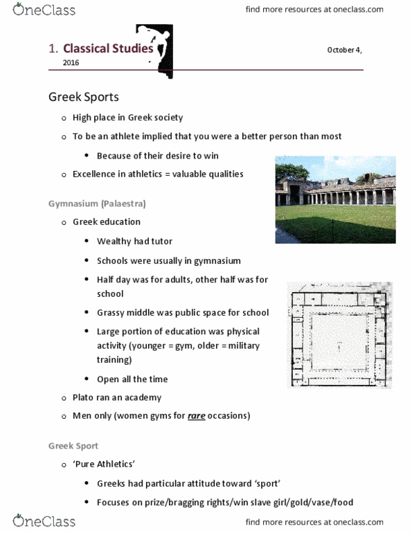 Classical Studies 1000 Lecture Notes - Lecture 4: Isthmian Games, Pythian Games, Panhellenic Games thumbnail