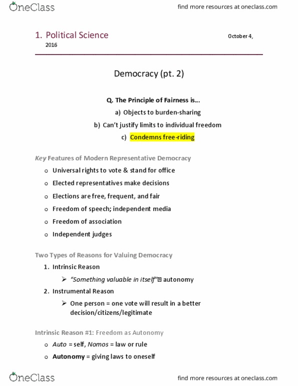 Political Science 1020E Lecture Notes - Lecture 8: Joseph Schumpeter thumbnail