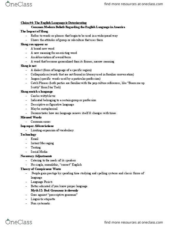 LING 100 Lecture Notes - Lecture 4: Linguistic Prescription, Instant Messaging, Literal And Figurative Language thumbnail