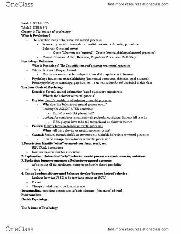 PSY 100 Lecture Notes - Lecture 1: Negative Approach, Gestalt Psychology, Biopsychosocial Model thumbnail