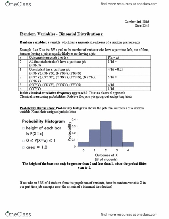 Statistical Sciences 2244A/B Lecture Notes - Lecture 6: Binomial Distribution, New York City, Random Variable thumbnail