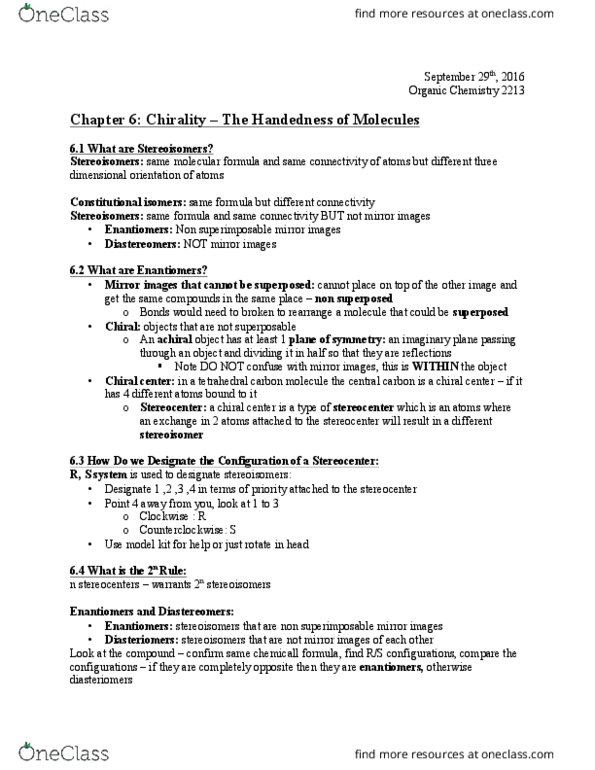Chemistry 2213A/B Chapter Notes - Chapter 6: Polarimeter, Chemical Formula, Cyclopentane thumbnail
