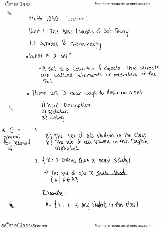 MATH 1050 Lecture 1: The Basic Concepts of Set Theory Cont'd (2) thumbnail