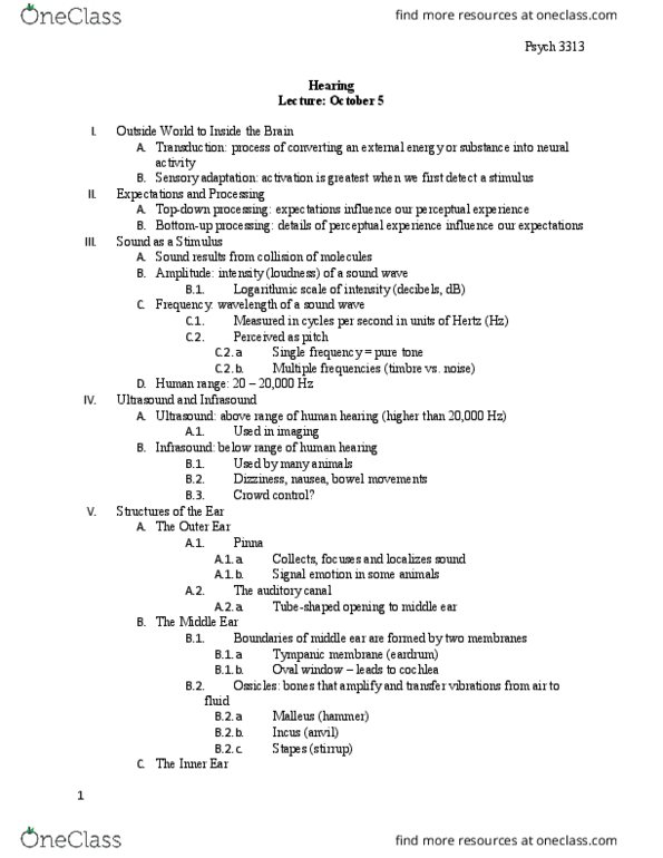 PSYCH 3313 Lecture 13: Hearing (10.05) thumbnail