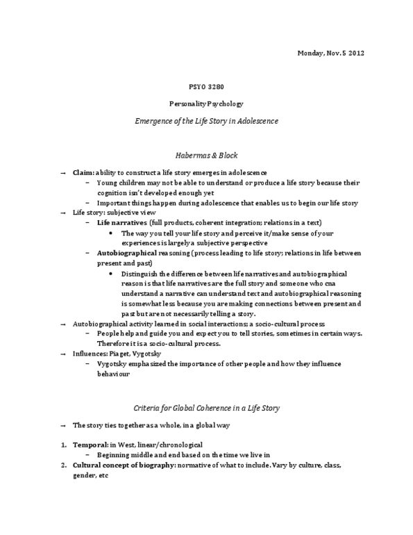 PSYO 3280 Lecture Notes - Lev Vygotsky thumbnail