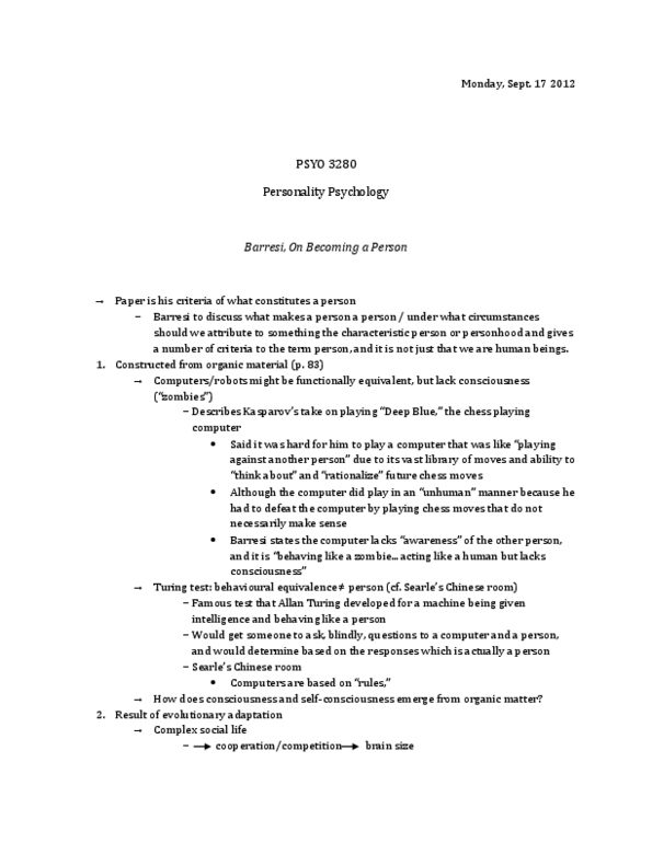 PSYO 3280 Lecture Notes - Telling Stories, Chinese Room, Ontogeny thumbnail